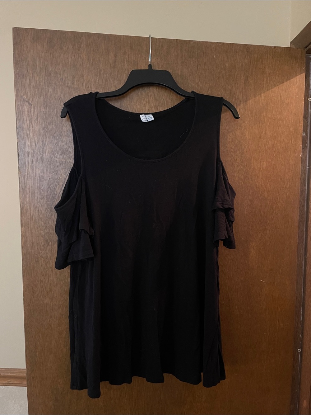 Elle Black Cold-Shoulder Ruffle Sleeve Tunic Top